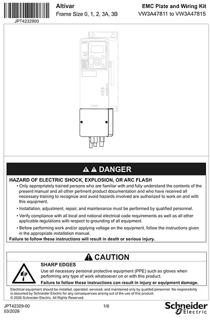 schneider施耐德Instruction sheet EMC Plate Kit EMC Plate and Wiring Kit